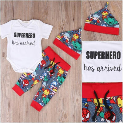 

3Pcs Newborn Kids Baby Boy Clothes RomperPantsHat Outfits Set