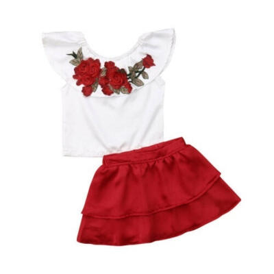 

Toddler Girls Flower Top T-shirtTutu Skirt Princess Dress Outfits Sundress