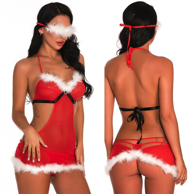 

Gobestart Christmas Lingerie Women Eye Mask Bandage Backless Nightdress Underwear Bodysuit