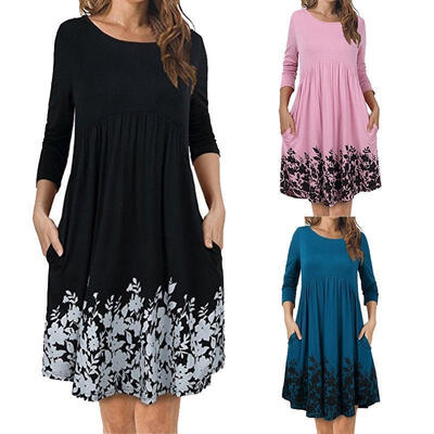 

Fashion Women Long Sleeve Evening Party Casual Loose A Line Shirt Dress