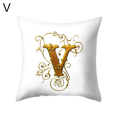 

26 Golden A to Z Alphabet Flower Soft Pillow Case Cushion Cover Home Sofa Decor