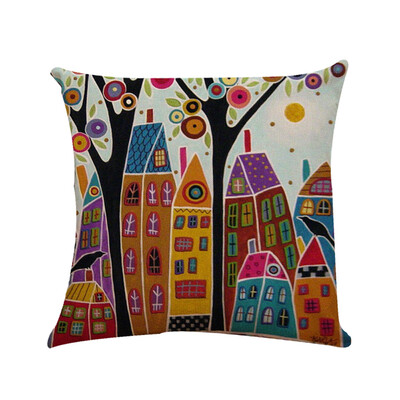 

〖Follure〗Oil Painted Pillow Case Cotton Bend Linen Cushion Cover Sofa Decorative Square