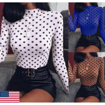 

Women Bodycon See-through Slim Fit Tops Long Sleeve Blouse T Shirt Pullover Tee