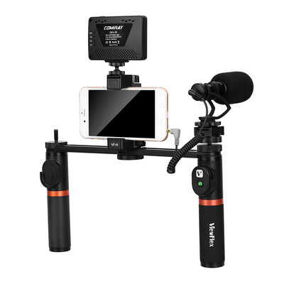 

ViewFlex VF-H7 Smartphone Video Rig Dual Handheld Metal Grip Stabilizer Kit with Remote Control Dimmable LED Light Microphone f