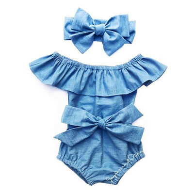 

Newborn Kids Baby Girls Front Bowknot Bodysuit Romper Jumpsuit Outfits Set