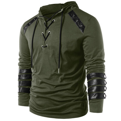 

Lace Up Faux Leather Hoodie