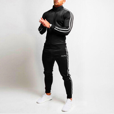 

Toponeto Mens Autumn Splicing Zipper Print Sweatshirt Top Pants Sets Sport Suit Tracksuit