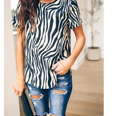 

Nomeni Women Summer Fashion Casual Striped Print T Shirt Short Sleeve Blouse Tops