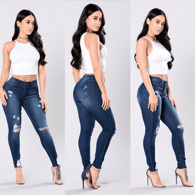 

〖Follure〗Fashion Women Jeans Denim Hole Female Mid Waist Stretch Slim Sexy Pencil Pants