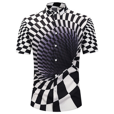 3D Contrast Checked Swirl Print Short Sleeve Shirt