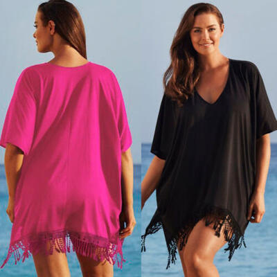 

Sexy Women Lady Lace Kaftan Bikini Swimwear Cover Up Beach Mini Dress Plus Size