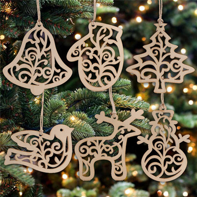 

Tailored 6Pcs New Christmas Tree Ornaments Hanging Xmas Tree Party Decor Wooden Pendant