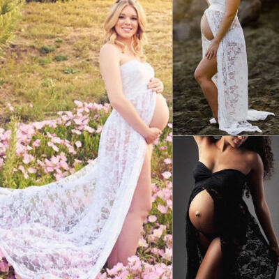 

Pregnant Women Front Split Long Maxi Maternity Dress Gown Photo Photography Prop