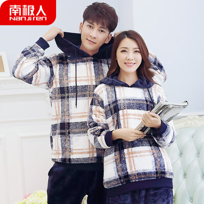 

Antarctic pajamas men winter flannel lovers pajamas women winter warm coral velvet thickening autumn mens home service winter suit NAS5X21022-12 female striped hooded