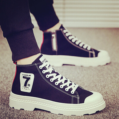 

Summer Trend Korean Version Baitao Trendy Shoes Mens High Upper Slippers Student Canvas Black Mens Shoes Autumn