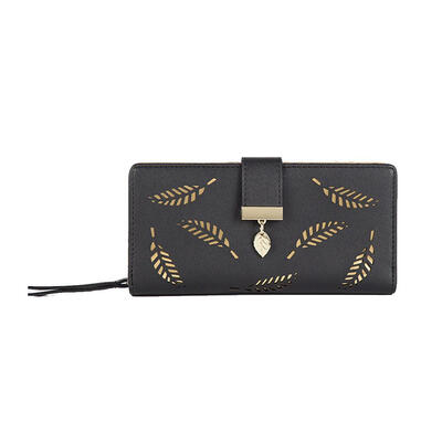 

Women Wallet Hollow Leaf Long Leather Zipper Clutch Coin Purse Card Holder
