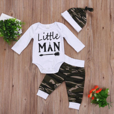 

US Stock 3Pcs Newborn Baby Boy Camo Tops Romper Pants Hat Outfits Set Clothes