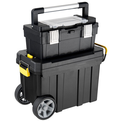 

2-in-1 Rolling Tool Box Set Mobile Tool Chest Storage Organizer Portable Black