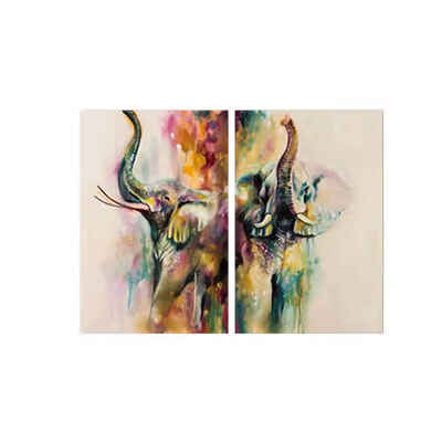 

40x60CM Two Panels Watercolor Style Elephant Pattern Drawings Unframed Canvas Printed Oil Paintings