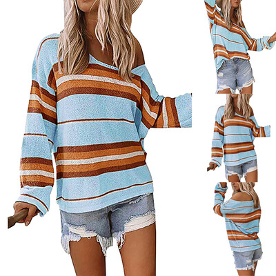 

Tailored Women Oversized Pullover Striped Casual Long Sleeve Knitted Sweater Tops