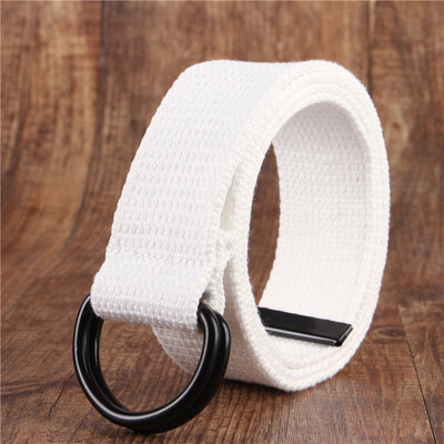 

Canvas belt fashion black Alloy double ring buckle Men belt casual simple Men&Women cowboy pants belt