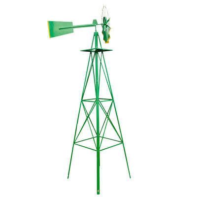 

8FT Weather Resistant Decorative Green Powder Coated Metal Backyard Windmill