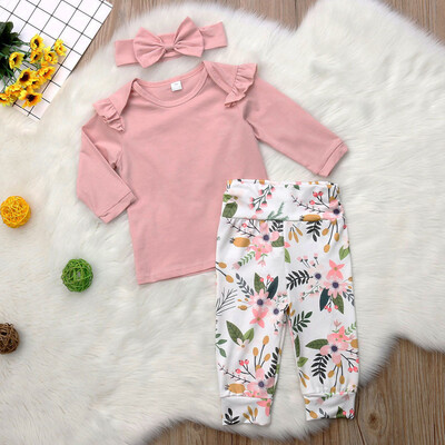 

Toddler Baby Girl Tops T shirt Floral Pants Headband Outfit Clothes Set