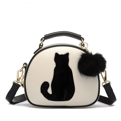 

2017 Fashion Women Handbag PU Leather Bag Full Moon Candy Color Cute Cat With Fur Ball Women Shoulder Bags Crossbody Bag B014