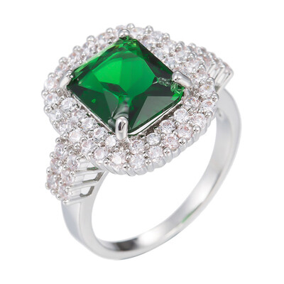

Fashion Womens Green Zircon Silver Plated Ring