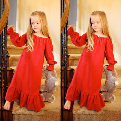 

Toddler Kids Baby Girl Princess Party Cotton Dress Long Sleeve Ruffle Nightgown