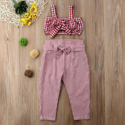 

Toddler Kids Baby Girls Plaid Tank Tops Vest T shirtPants 2pcs Outfits Clothes