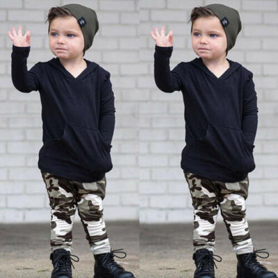 

US Toddler Kids Baby Boy Hooded Tops Camouflage Pants 2PCS Outfits Clothes Set