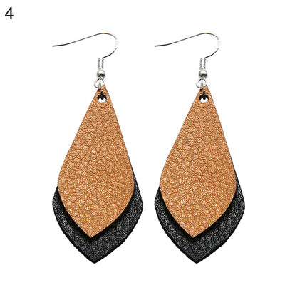 

Boho Women Date Party Jewelry Faux Leather Waterdrop Leaf Pendant Hook Earrings