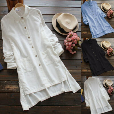 

Plus Size Women Summer Baggy Tunic Tops Shirt Dress Long Sleeve Mini Dress UK