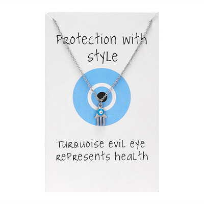 

White Card Lucky Evil Eye Necklace for Women Gold Silver Color Blue Eye Hamsa Hand Pendant Necklace Collare Fashion Jewelry Gift