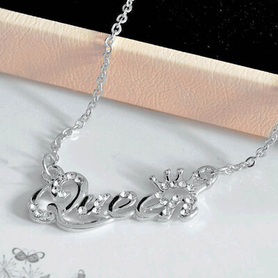 

Necklace Design Short Clavicle Chain Jewelry 2pcs Short Rhinestone Queen Necklace Cute Alphabetical