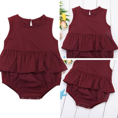 

Newborn Baby Girl Red Ruffle Sleeveless Romper Jumpsuit Outfits Clothes Summer