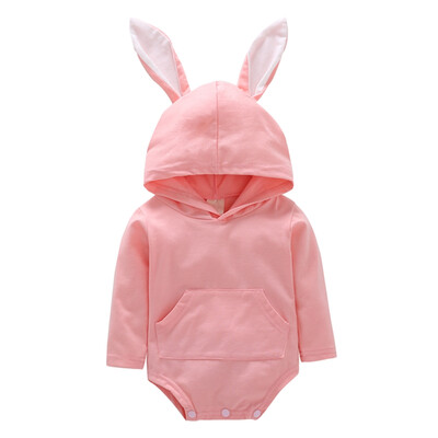 

Baby Girls Long Sleeve Pink Rabbit Ears Hooded Rompers Fashion Jumpsuit Newborn Clothing