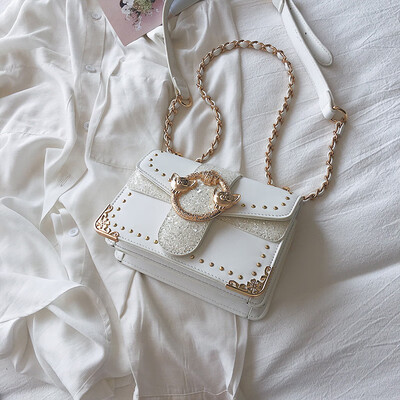 

French small foreign style texture bag female 2019 new wild single shoulder slung fashion rivet chain small square bag