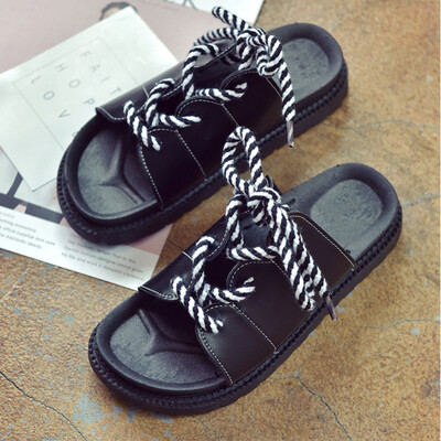 

Casual tie-wrap pure color flat bottom flat bottom comfortable womens summer butterfly slippers out-of-the-box slippers
