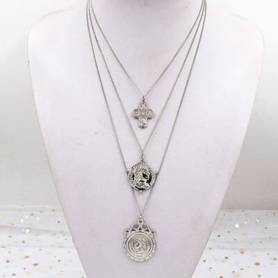 

Cross Pendant Necklace Long Imitation Chain Rosary Madonna Coin Necklaces Pendants Religious Jewelry