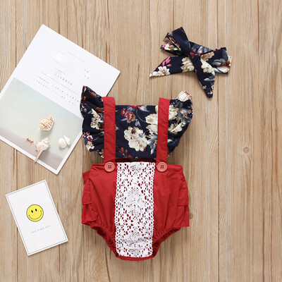 

Newborn Headband Infant Baby Ruffle Girl Sleeveless Sun Floral Romper Cloth Lace