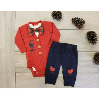 

My First Thanksgiving Baby Boy Outfit Bodysuit Romper JumpsuitTurkey Pants 3Pcs