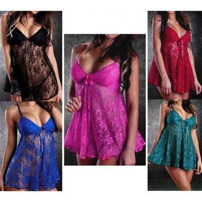 

New Sexy Babydoll Lingerie Lace Strappy Mini Dress Nightwear G-String