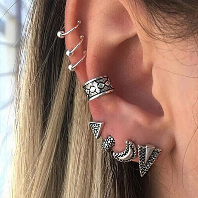 

8Pcs Geometry Triangle Ear Clip Cuff Stud Earrings Women Vintage Boho Jewelry