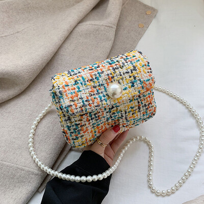 

Bags handbags new popular woolen small square bag simple wild natural gas pearl chain Messenger bag