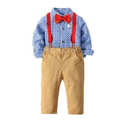 

Toddler Kids Boys Formal Gentleman Suit Bow Shirt Plaid Tops Pants Outfits Set