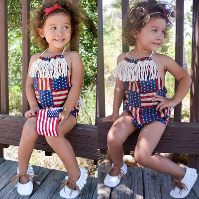 

Infant Baby Girl 4th of July Stars&Stripe Patriotic Backless Romper Bodysuit