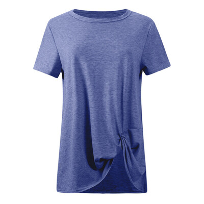 

Nomeni Women Casual Solid Color Short Sleeve O Neck Blouse Twist Knotted Tops T- Shirt