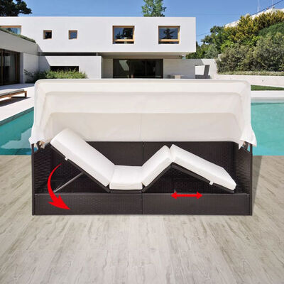 

Outdoor Sofa with Canopy Poly Rattan Brown